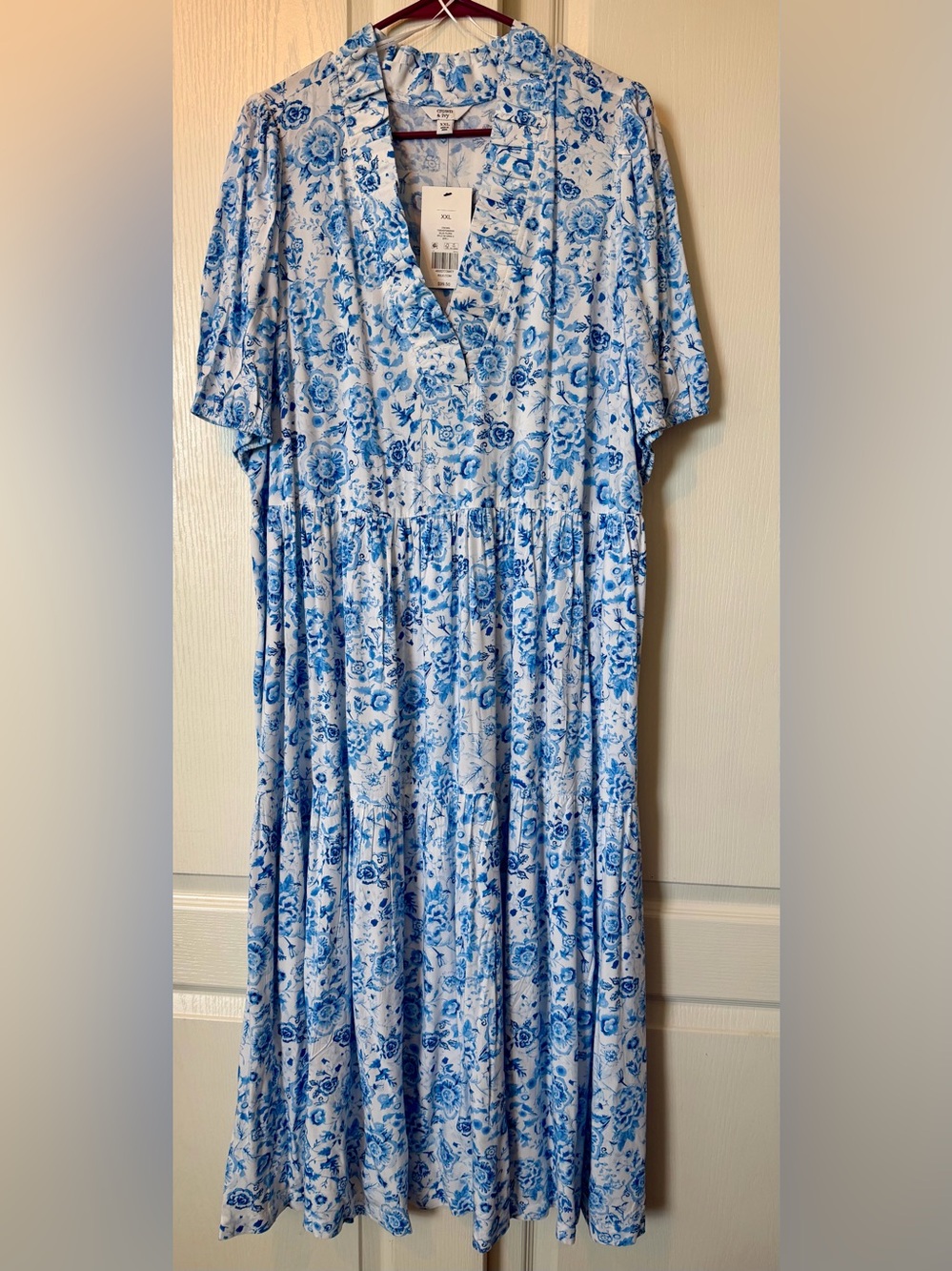 NWT Crown & Ivy  Blue and White Floral Ruffle Dress XXL